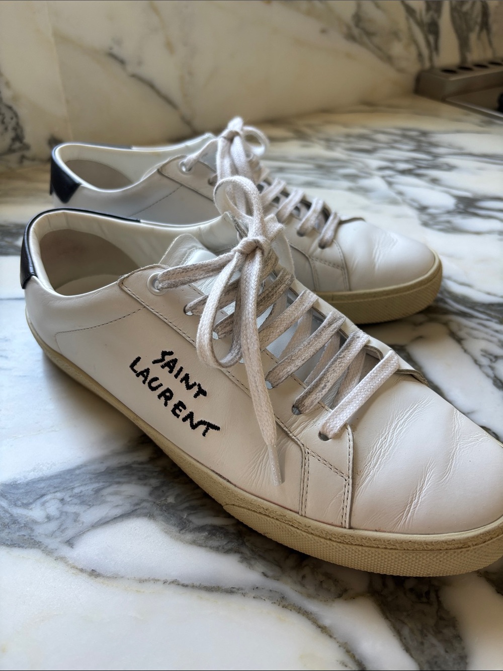 Saint Laurent White Low-Top Leather Sneakers